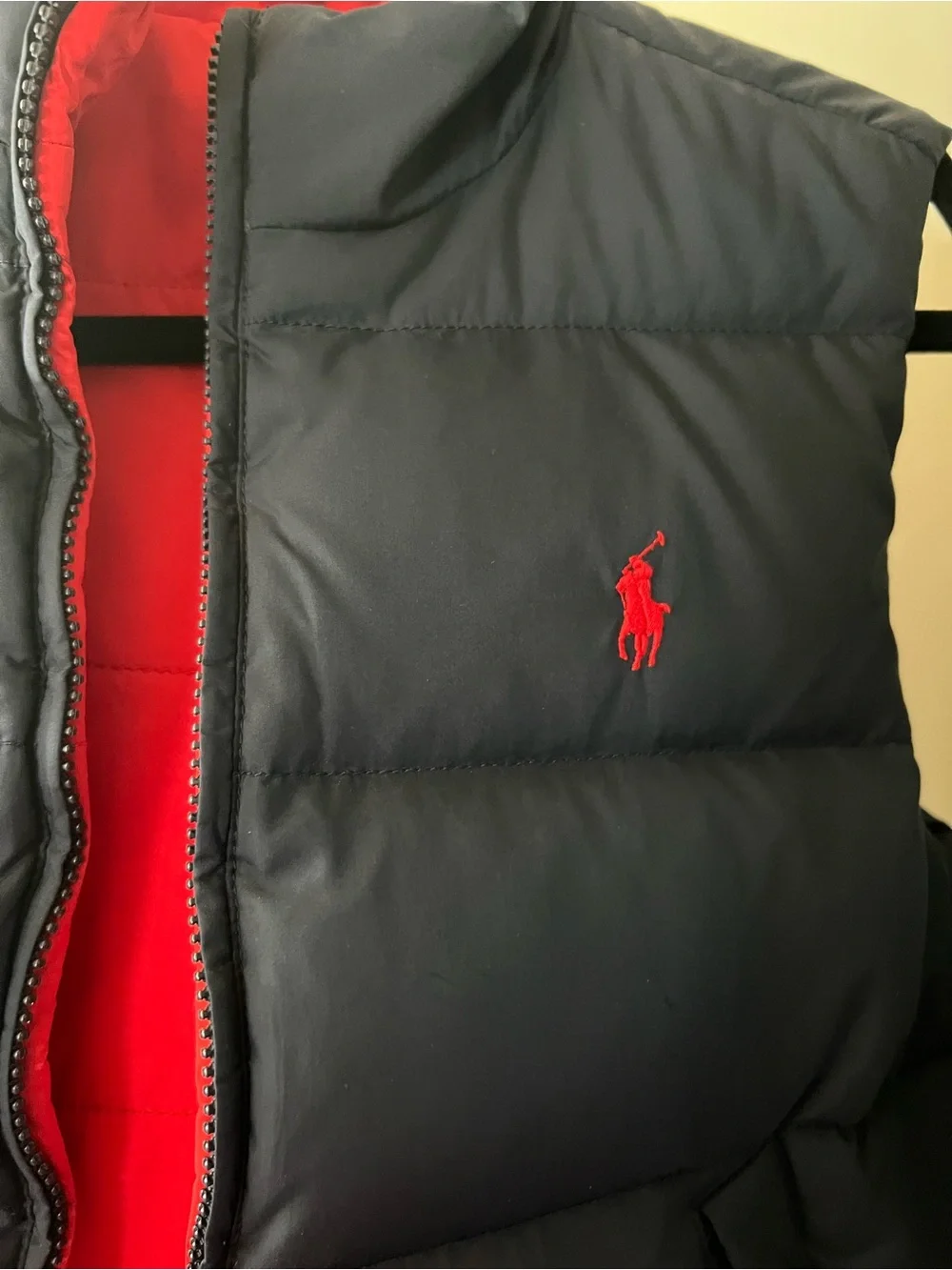 Ralph Lauren Navy Puff Reversible Vest with Red Interior